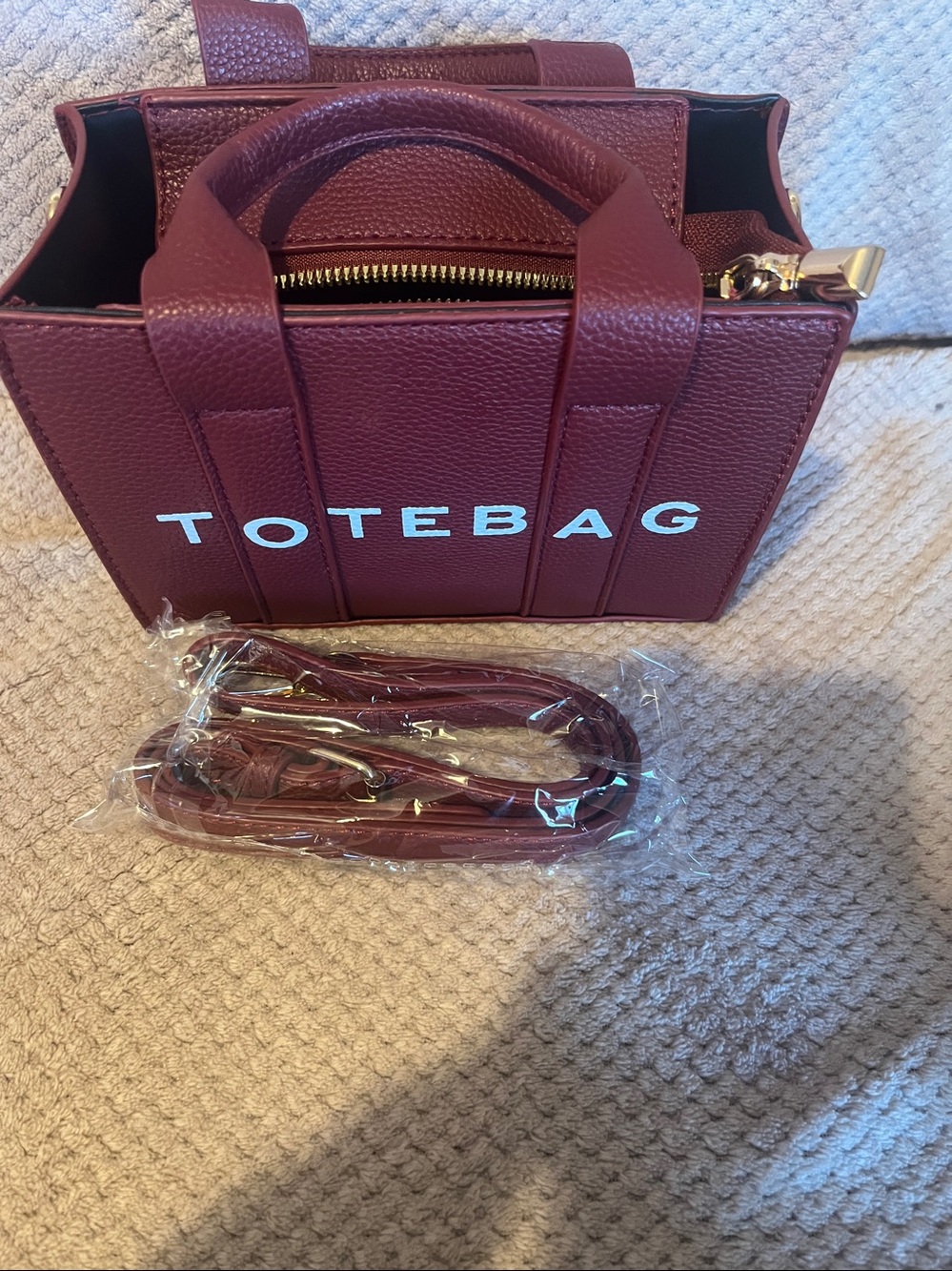 Small Structured Tote Bag in Burgundy New Without Tags